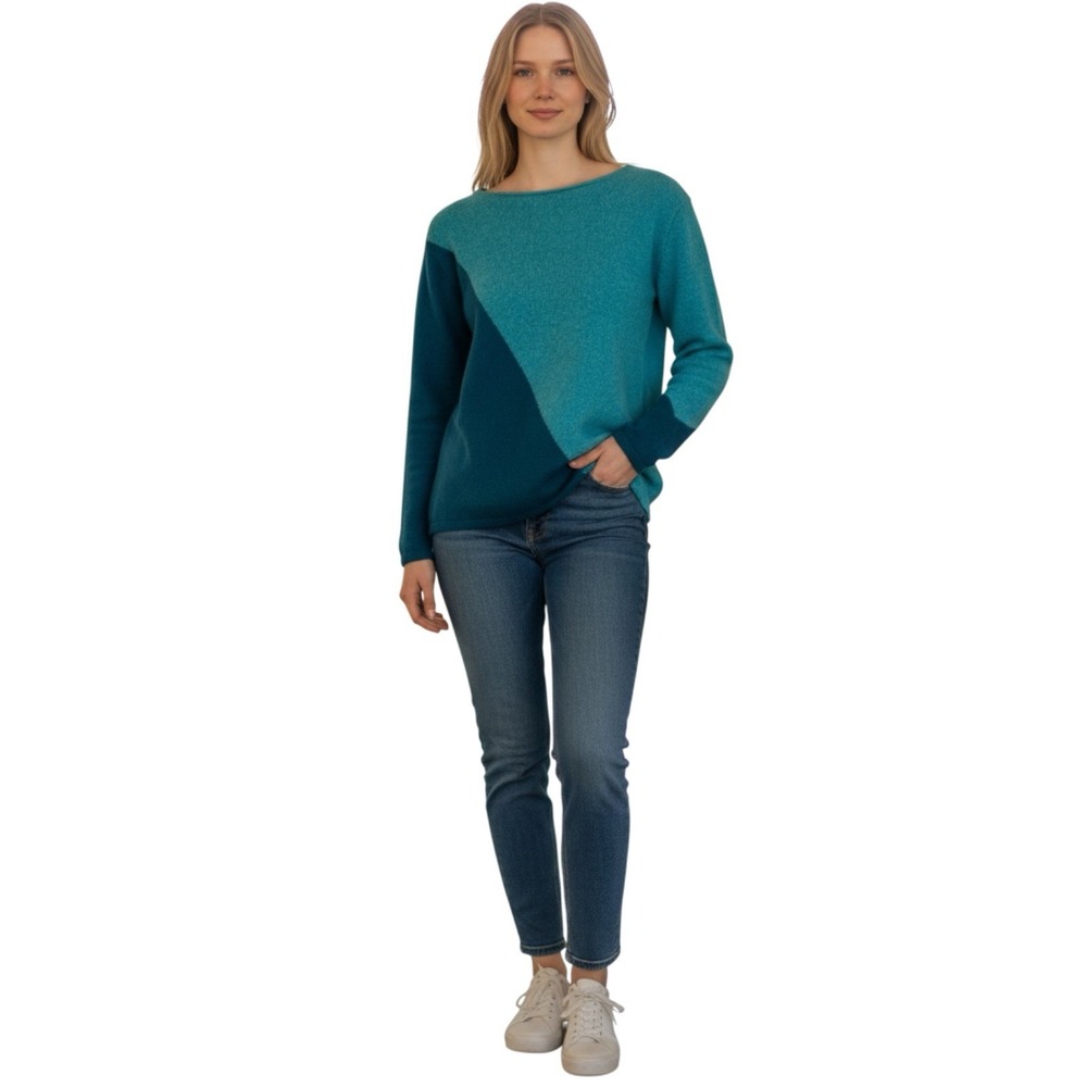 Lauren Hansen 100% Cashmere Colorblock Sweater‎ Women's Blue Pullover Luxury